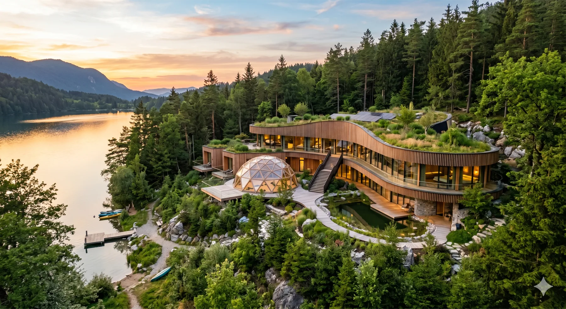 Le Mas de Téchèze au coucher du soleil — vue depuis la lisière nord